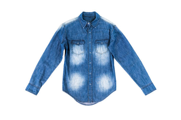 istock Blue denim male jean shirt - isolated on white background 982480068