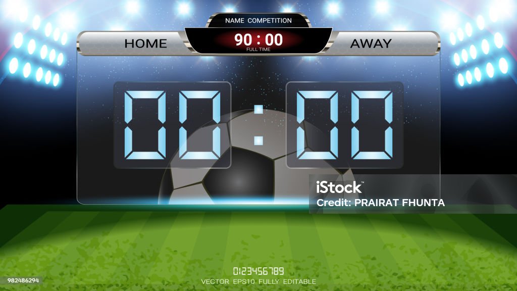Placar de tempo digital, equipe de jogo de futebol A vs equipe B