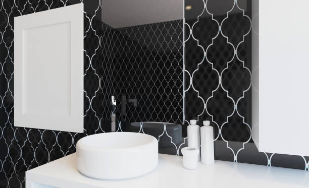 istock Bathroom interior bathtub. 3D rendering. Blank paintings.  Mockup. 982486892