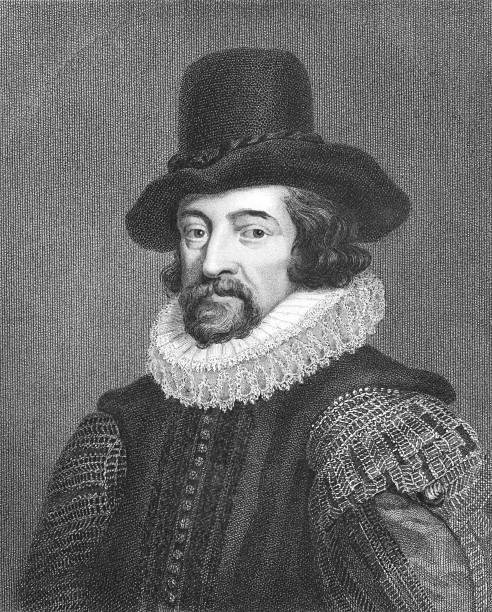 Drawn portrait of Francis Bacon in formal attire Francis Bacon (1561-1626) on engraving from the 1800s. English philosopher, statesman, lawyer, jurist, author and scientist. Engraved by J.Pofselwhite from a picture by J.Houbraken in 1738 and published in London by Charles Knight & Co, Ludgate Street. francis bacon stock illustrations