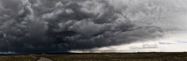Utah road and incoming storm, panorama
