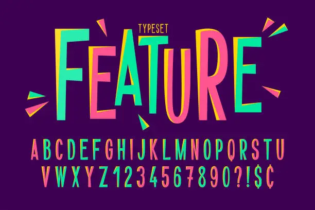 Vector illustration of Trendy comical condensed font design, colorful alphabet