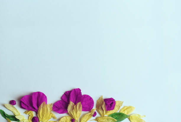 istock Floral frame of tissue paper on blue background 982524934