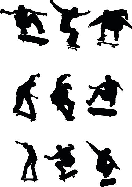 ilustrações de stock, clip art, desenhos animados e ícones de muitos skaters - skateboarding skateboard silhouette teenager