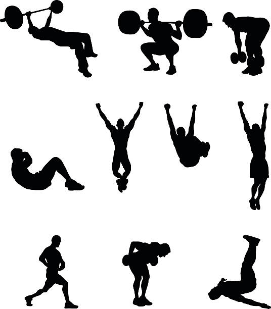 упражнения человек - sport exercising silhouette chin ups stock illustrations