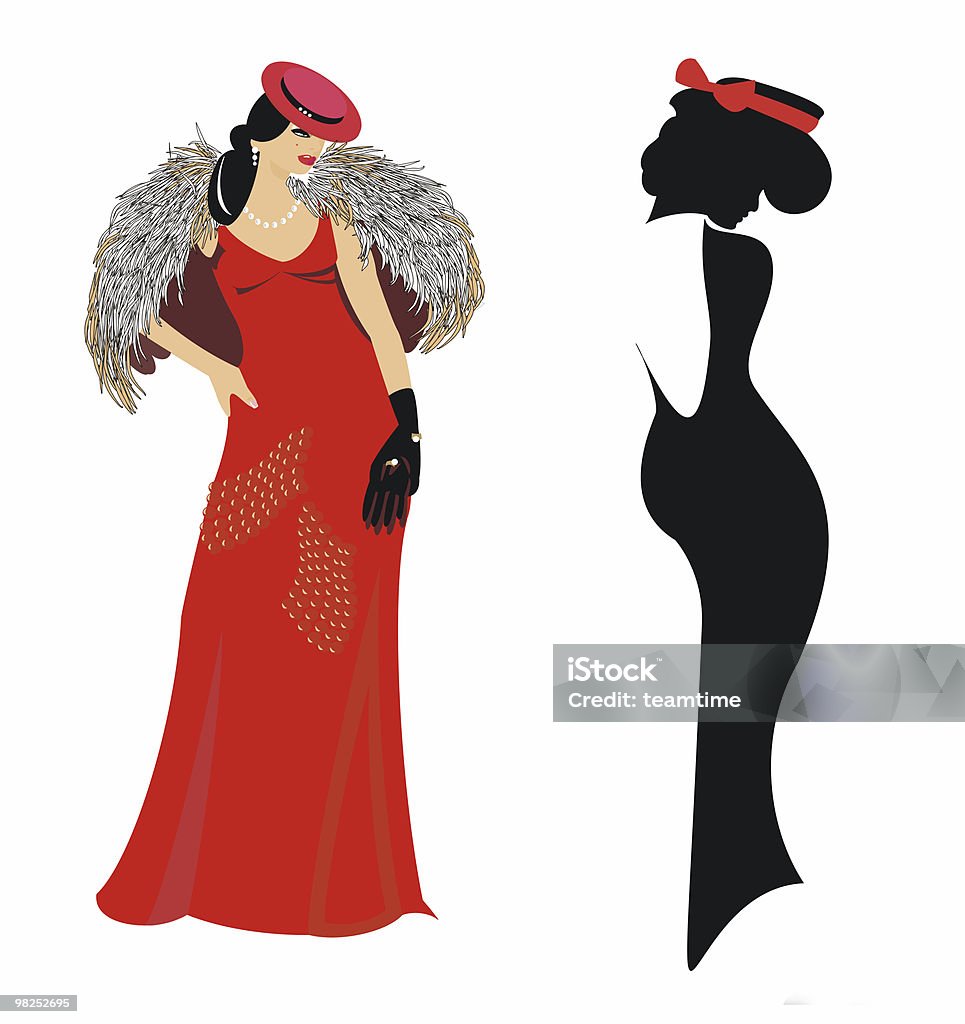 lady 赤のイブニングドレス - イラストレーションのロイヤリティフリーストックフォト