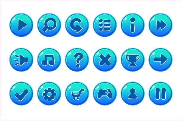 Vector illustration of Glossy blue Buttons for all kinds of Casual, Cartoons elements for games assets