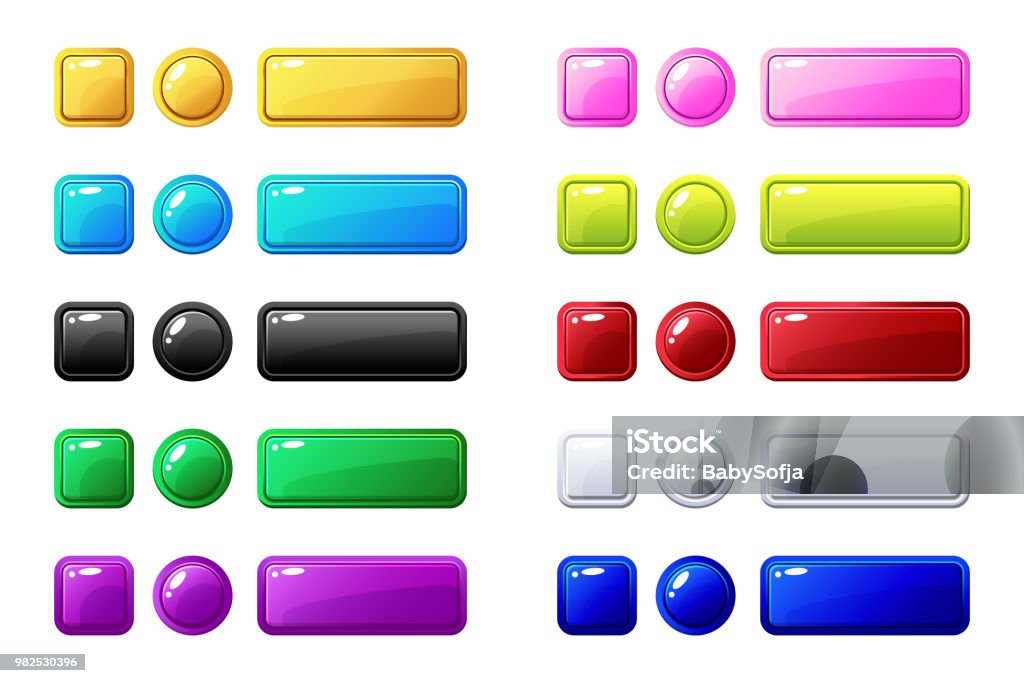 Botones de colores, grandes set de juego o web diseño, - arte vectorial de Botón pulsador libre de derechos