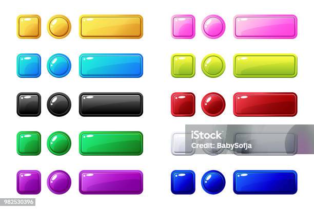 Ilustración de Botones De Colores Grandes Set De Juego O Web Diseño y más Vectores Libres de Derechos de Botón pulsador