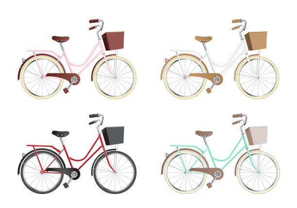 ilustrações de stock, clip art, desenhos animados e ícones de vintage bicycle - bicycle isolated basket red