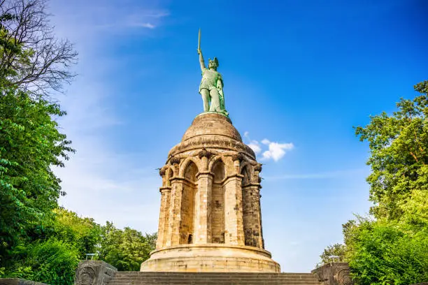 The Hermannsdenkmal in Germany with blue sky in the background