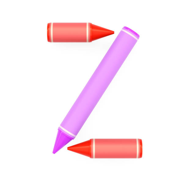 istock Colored wax crayons assembled like capital letter Z on white background, 3D rendered font image 982580710