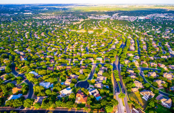 istock Modern Suburb neighborhood Development of Vast community middle class housing 982588842