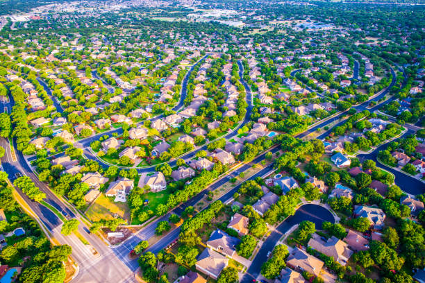 istock Golden hour above neighborhood suburbs 982589122