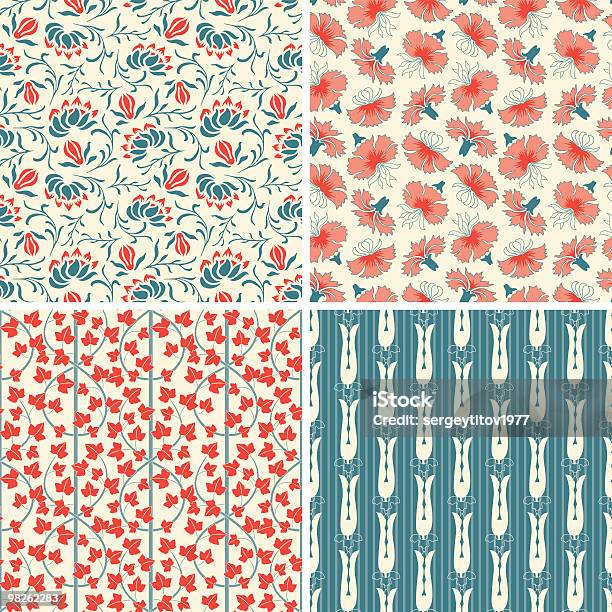 Floral Patterns In Set Stock Illustration - Download Image Now - Backgrounds, Blossom, Blue