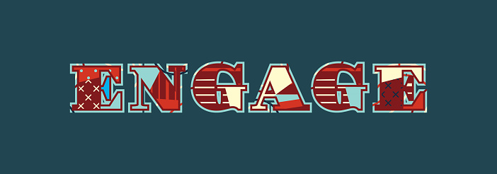 The word ENGAGE concept written in colorful abstract typography. Vector EPS 10 available.