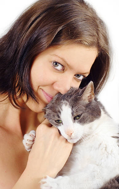 istock Young woman  with cat 98265166