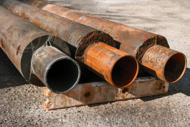 istock Old Hot Water Pipes With Thermal Insulation Ends 982654406