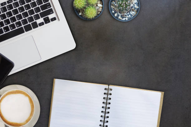 istock Working object on wooden desk, copy space, mock up 982666512