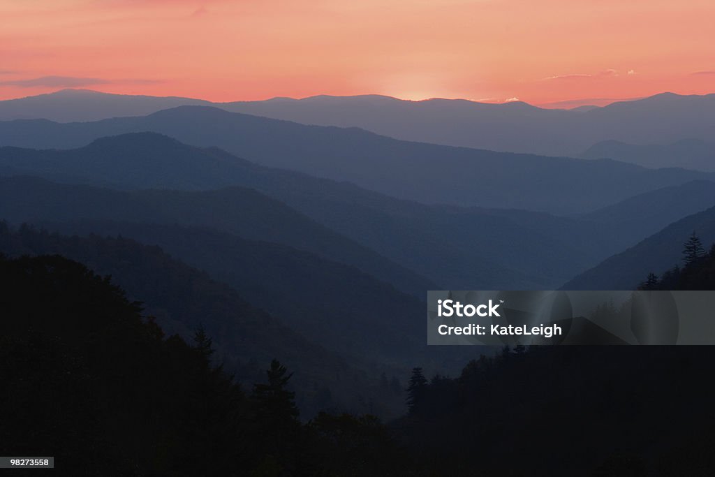Sunup over High Mountain Peaks  Aerial View Stock Photo