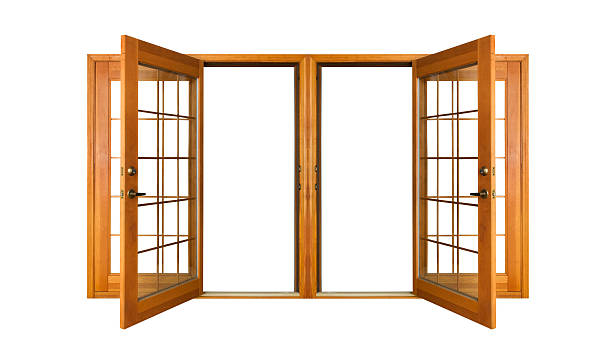 Open French doors isolated on white (clipping path).
