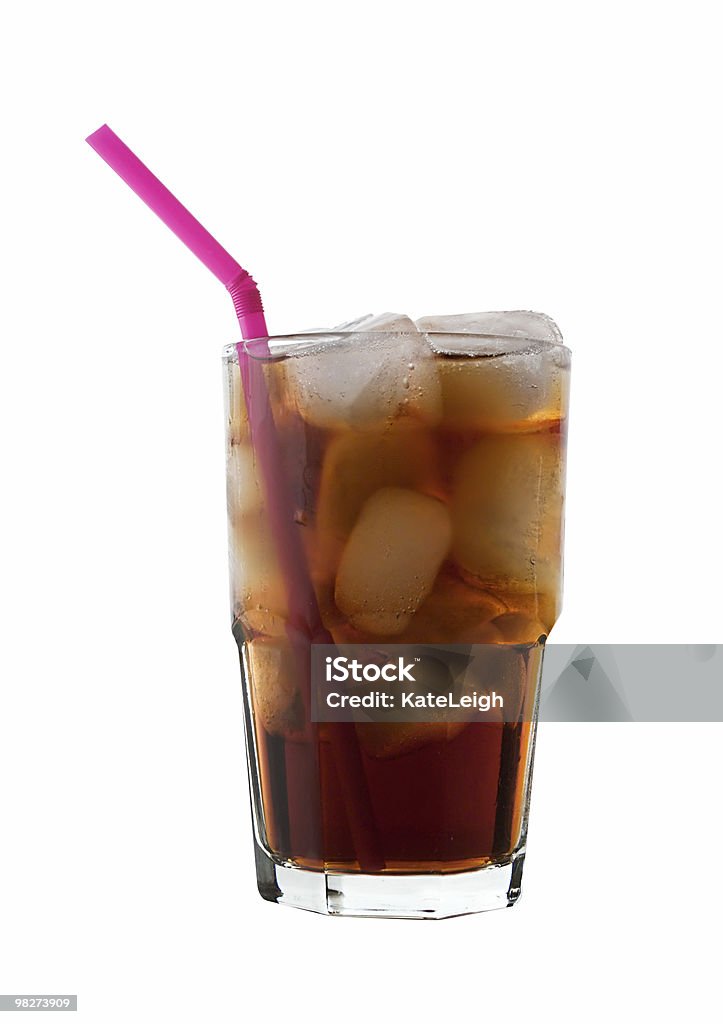 Cola com gelo e palha, isolado - Foto de stock de Bebida royalty-free