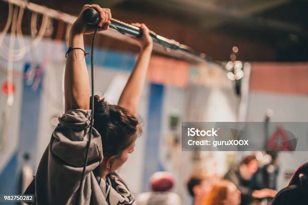 Actor Behind Scene Sound Boom Operator Hold Microphone Fisher Stock Photo - Download Image Now