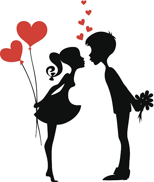 Silhouette of a couple in love vector art illustration