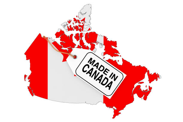 Map of Canada with Flag and Made in Canada Sale Tag on a white background. 3d Rendering