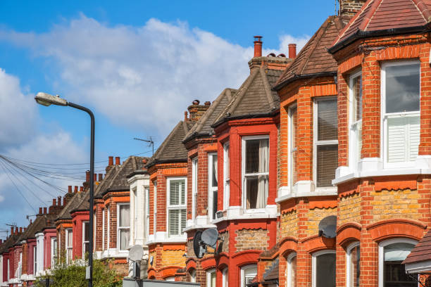 Red brick British terraced houses in London