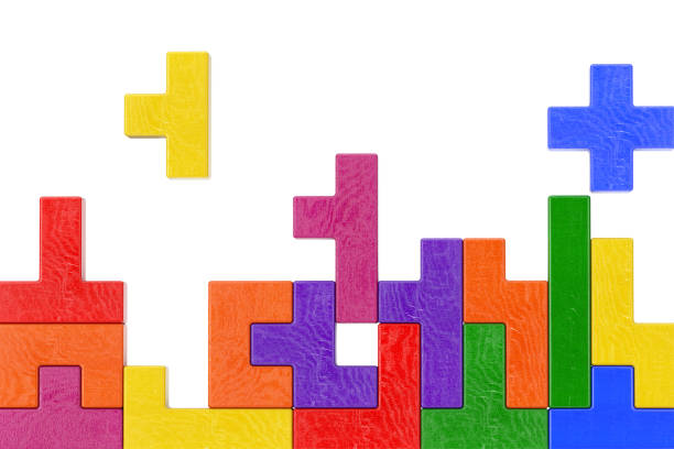 conceito de pensamento lógico. blocos de madeira coloridos de formas diferentes. renderização 3d - jogo de vídeo de empilhar blocos - fotografias e filmes do acervo