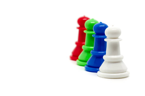 istock Chess pawn lined up in a vertical row on the right side of the white background for teamwork concept 982756864