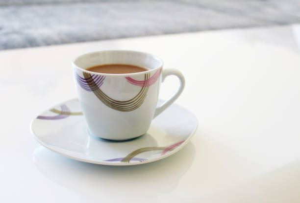 White cup of great coffee with saucer stock photo