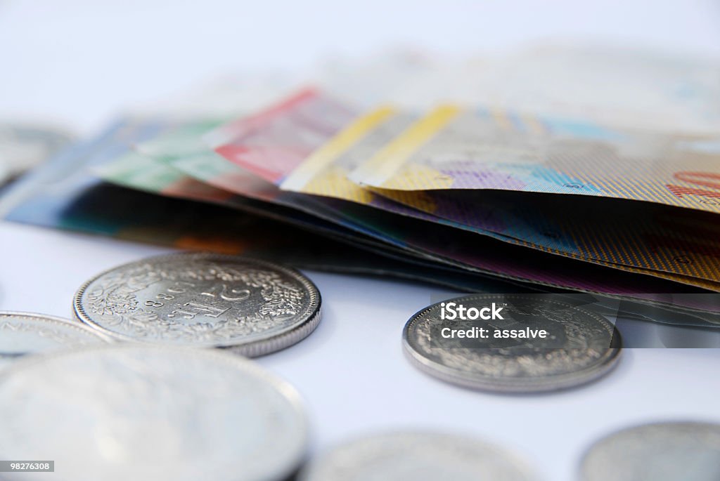 European currency swiss francs  Swiss Coin Stock Photo