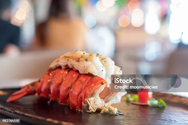 Grilled Lobster And Vegetables On Plate Stock Photo - Download Image Now - Lobster - Seafood, Tail, Plate