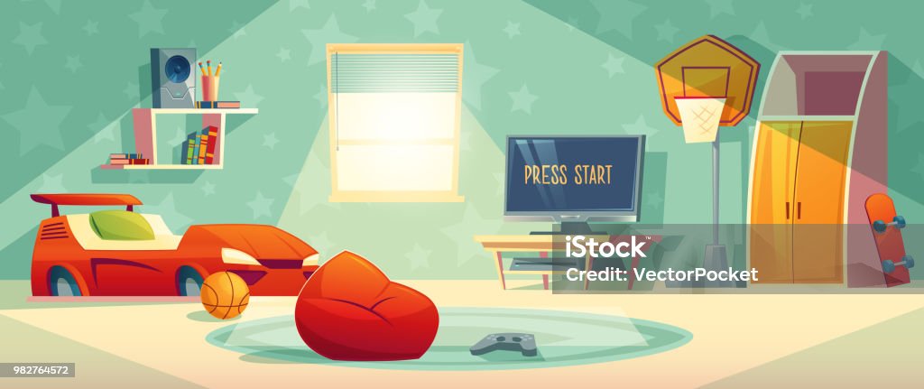 Game Console In Kid Room Vector Illustration Stock Illustration - Download  Image Now - Child, Bedroom, Domestic Room - iStock