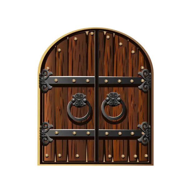 Vector illustration of Ancient gate decorated with iron