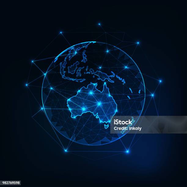 Ilustración de Contorno Continente De Australia Mapa En Vista De La Tierra Planeta De Fondo Abstracto Del Espacio y más Vectores Libres de Derechos de Australia