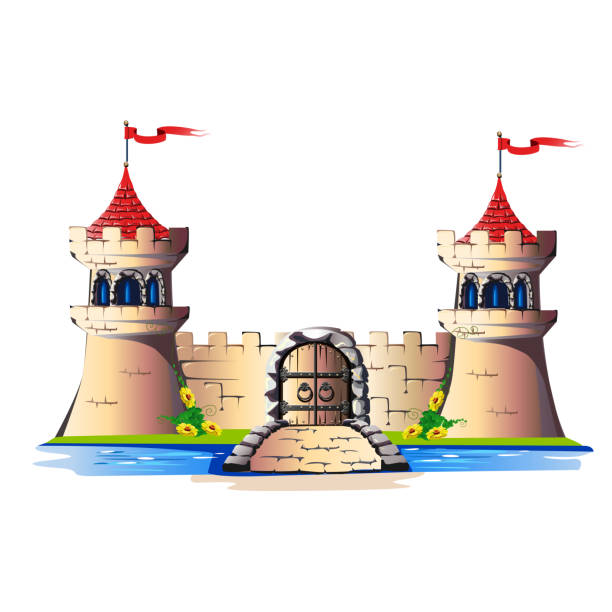 istock Fairytale towers of a stone castle with a gate and a bridge 982778550