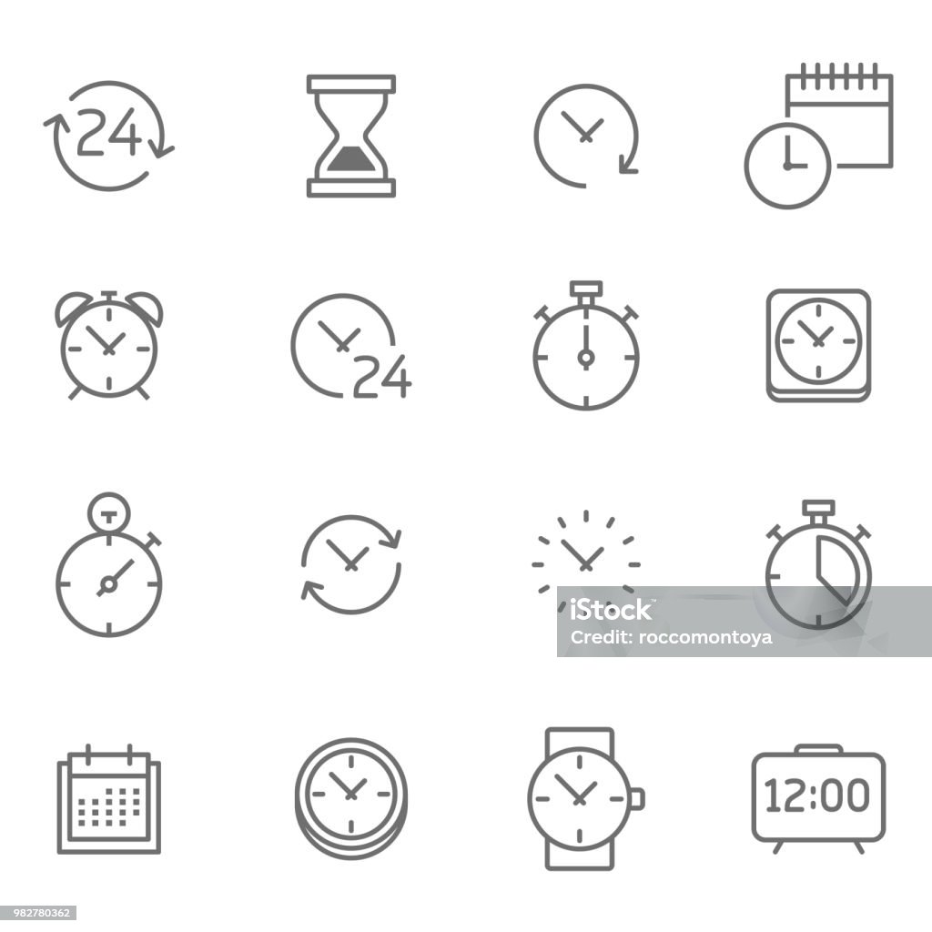 Time icon set - Illustration Symbol, Watch, 24 Hrs, Instrument of Time, Circle Icon Symbol stock vector