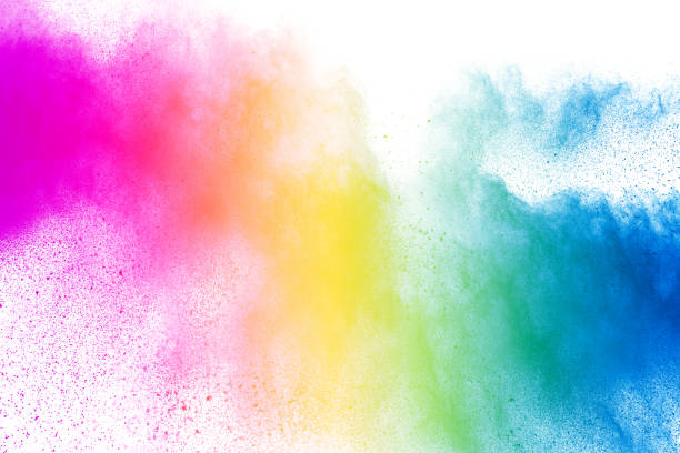 istock Multi color powder explosion isolated on white background. Colored dust splash cloud  on white background. Launched colorful particles on background. Painted Holi in festival. 982780604