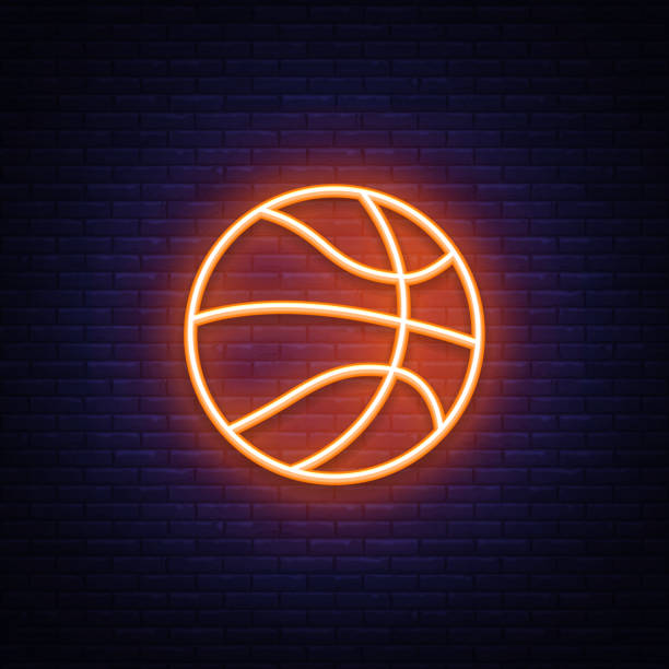 ilustrações de stock, clip art, desenhos animados e ícones de basketball neon icon vector design element. basketball symbol neon, light banner design element colorful modern design trend, night bright advertising, bright sign. vector illustration - basketball hoop basketball net backgrounds