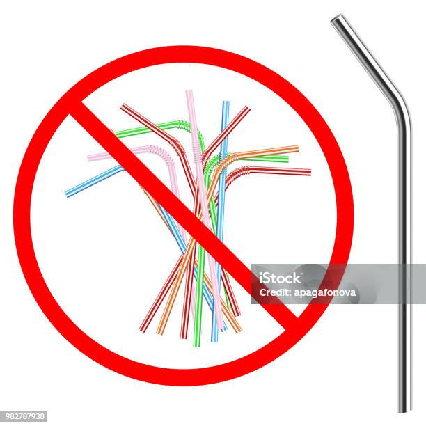 Refusal Of Disposable Plastic Drinking Straw In Favor Of Reusable Metallic Drinking Straw Stock Illustration - Download Image Now