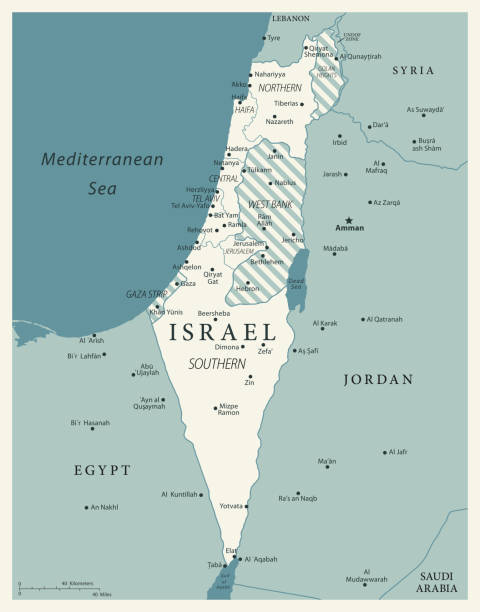 24 - Israel - Vintage Murena Isolated 10 Map of Israel - Vintage Vector illustration israel stock illustrations