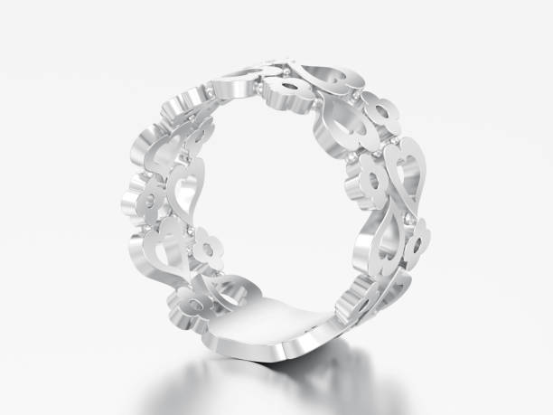 istock 3D illustration white gold or silver decorative curve out flowers and hearts ring 982799666
