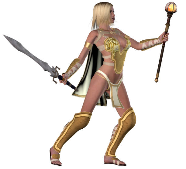 istock Fantasy warrior girl, 3d illustration 982801784