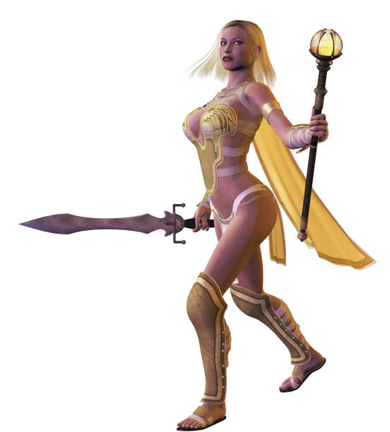 istock Fantasy warrior girl, 3d illustration 982801788