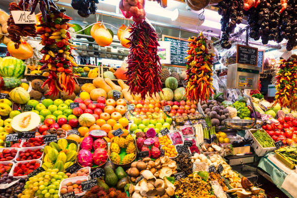 istock Fruits, vegetables and pepper on a small market 982818774