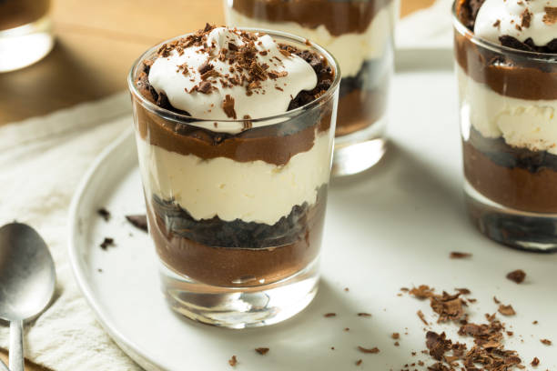 söta hemmagjord choklad parfait dessert - yoghurt chocolate bowl bildbanksfoton och bilder