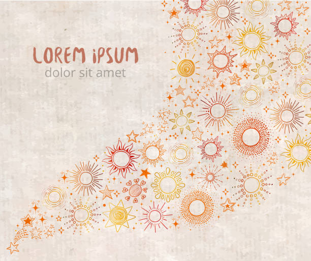 istock Card with doodle sun and other stars on vintage background 982826234
